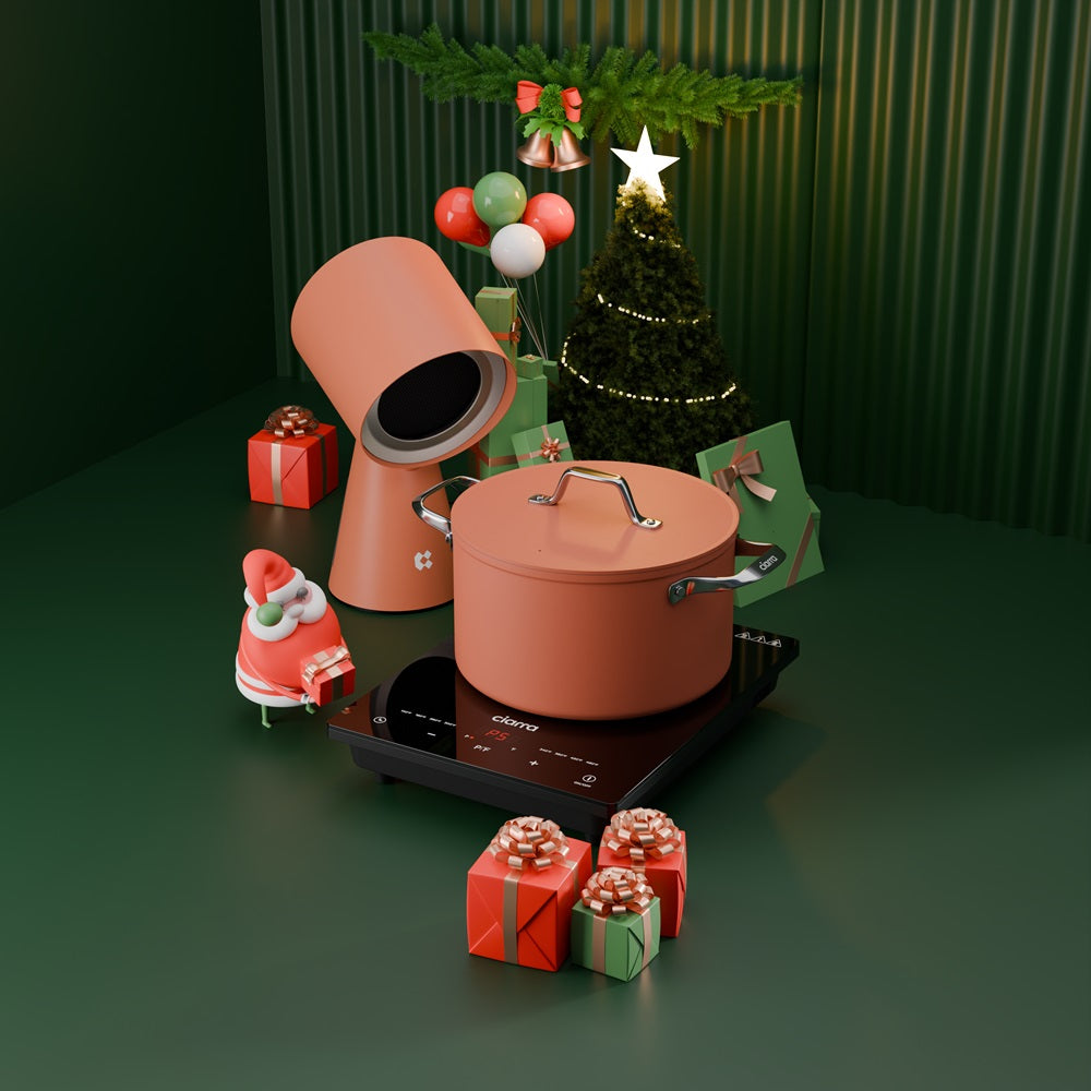 Gadgets Ceramic Nonstick Non-Toxic Induction Cookware Set (4PCS) Includes Sauce Pan, Frying Pan, Dutch Oven, and Sauté Pan - Orangina