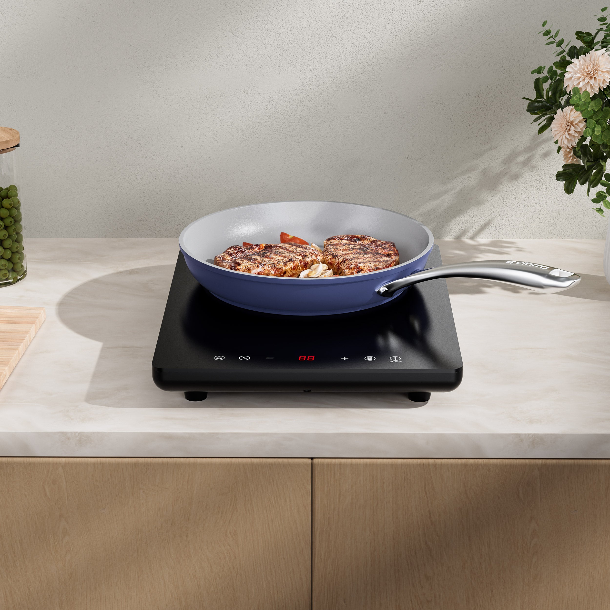 CDV 2000W Compact Portable Induction Hob with Boost Function, Single Plate Induction Cooker, 9 Power Levels, Timer