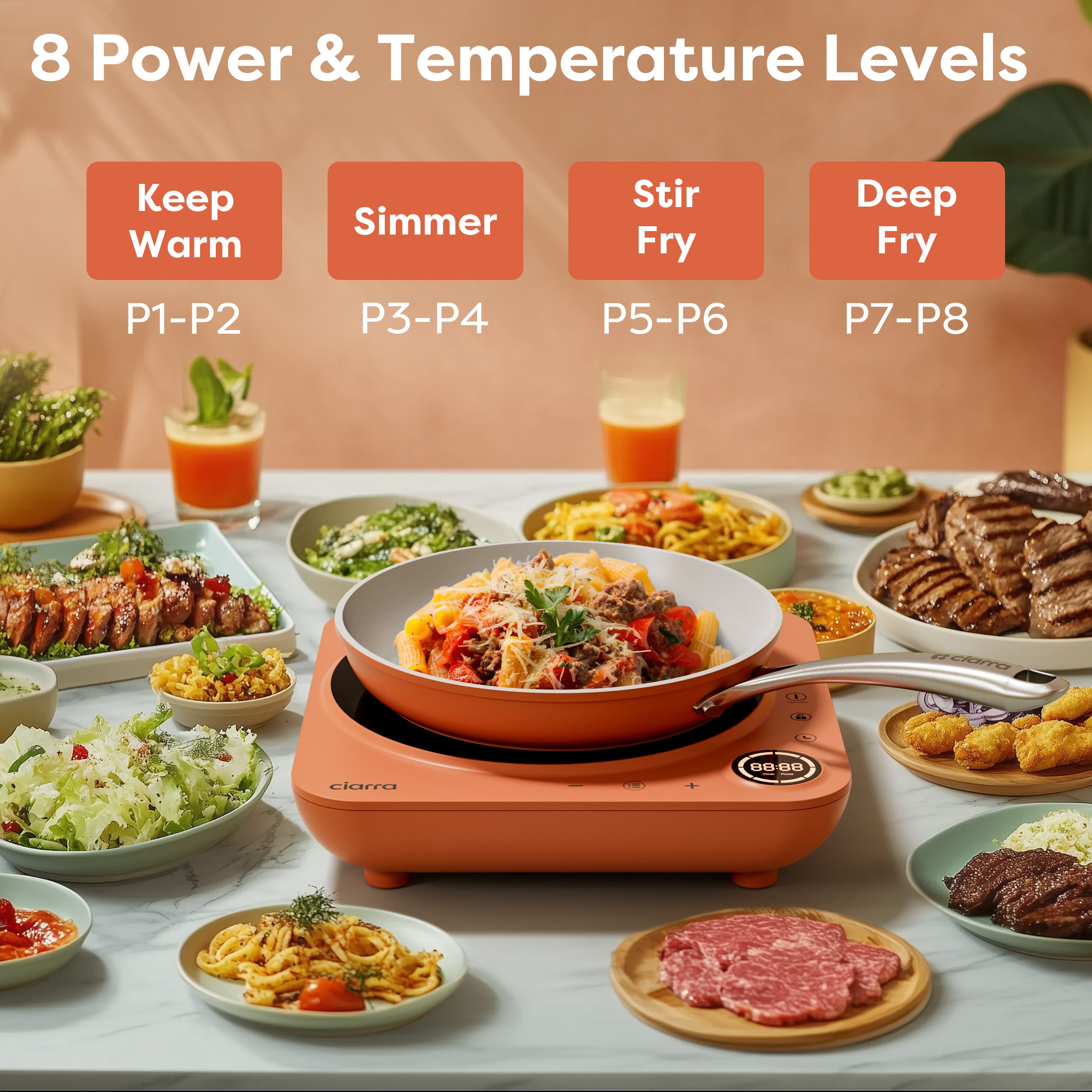 Gadgets Portable kitchen Air Cleaner, Portable Range Hood with Triple Filtration and 2-Speed Exhaust Fan - Orangina