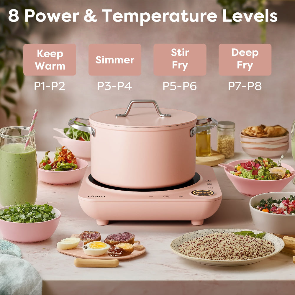 Gadgets Donut Pink Appliances Portable Induction Cooktop, Single Electric Induction Burner with 4-Hour Timer - Sakura Candy