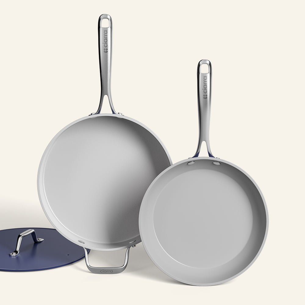 Gadgets Ceramic Nonstick Non-Toxic Cookware Set, Durable Skillet Set with Frying Pan and Sauté Pan for Healthy Cooking - Midnight Dream