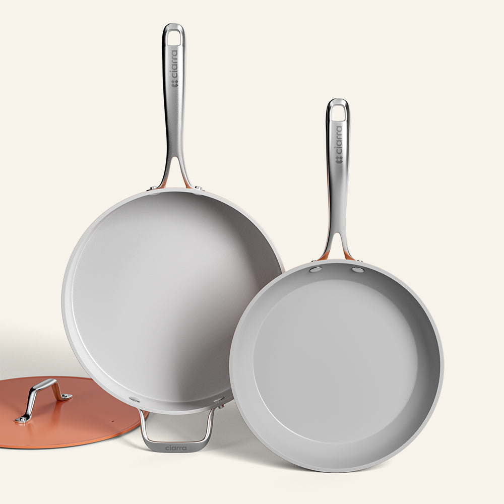 Ensemble de batterie de cuisine en céramique antiadhésive non toxique Gadgets, ensemble de poêles durables avec poêle à frire et poêle à sauter pour une cuisine saine - Orangina