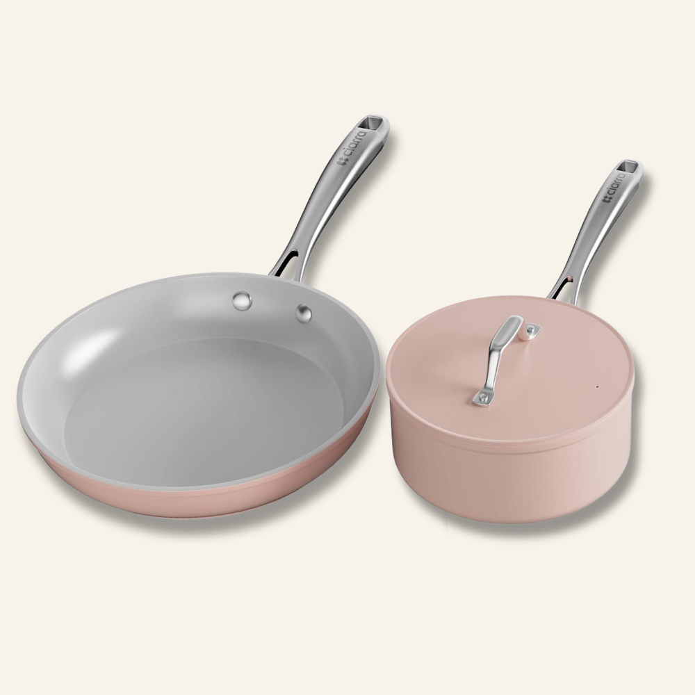 Gadgets Ceramic Nonstick Non-Toxic Mini Duo Cookware Set, Pans Set with Frying Pan and Sauce Pan for Healthy Cooking - Sakura Candy