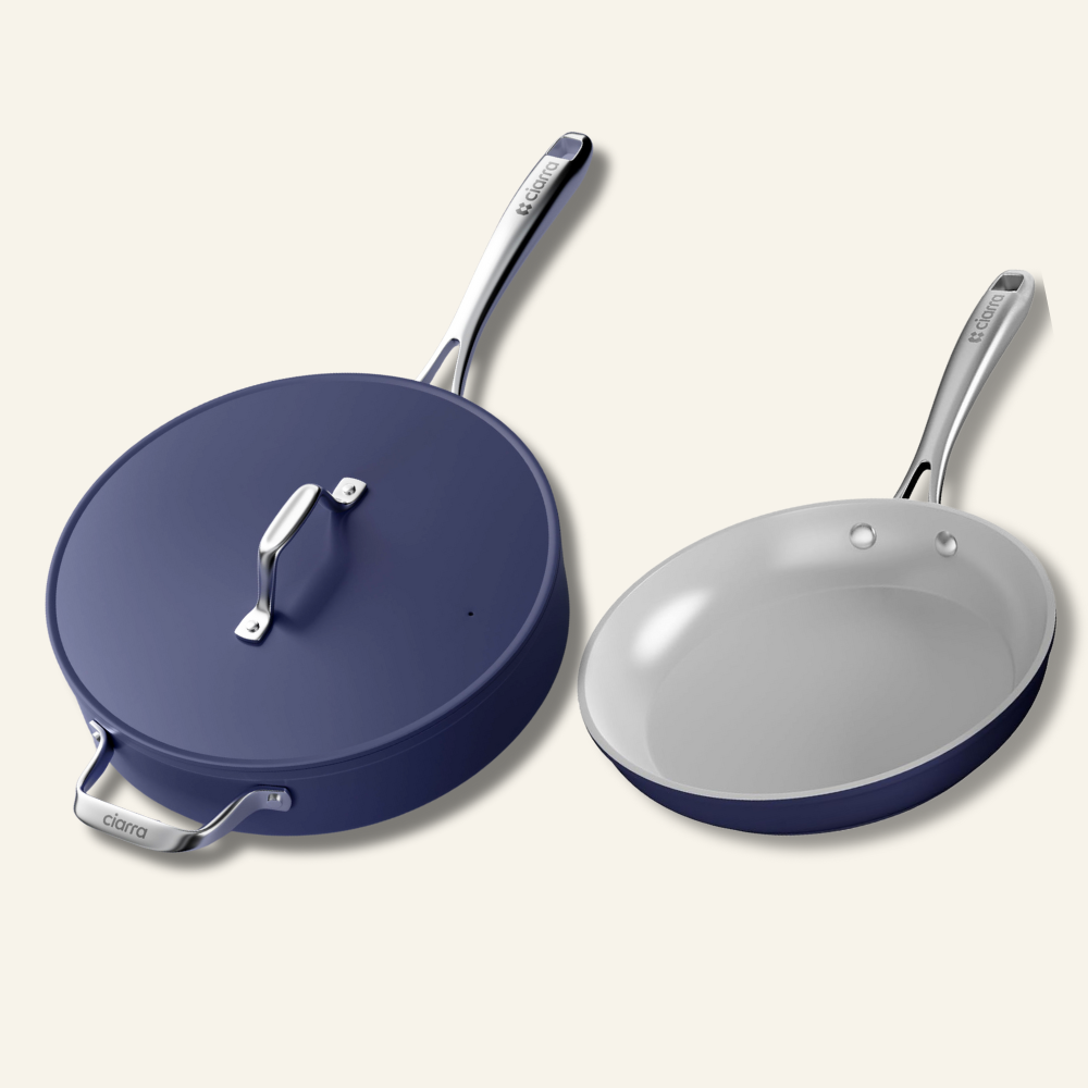 Gadgets Ceramic Nonstick Non-Toxic Cookware Set, Durable Skillet Set with Frying Pan and Sauté Pan for Healthy Cooking - Midnight Dream