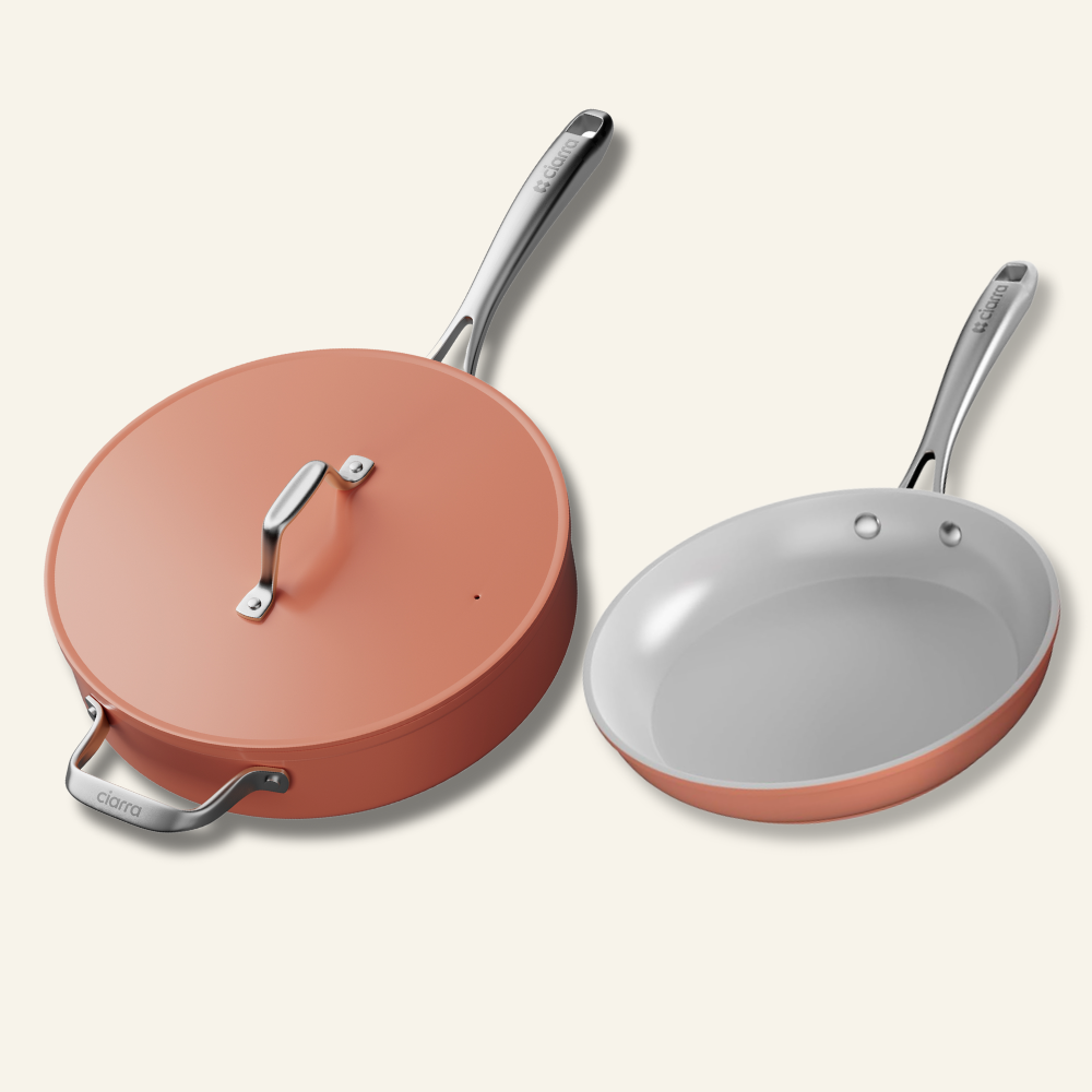 Ensemble de batterie de cuisine en céramique antiadhésive non toxique Gadgets, ensemble de poêles durables avec poêle à frire et poêle à sauter pour une cuisine saine - Orangina