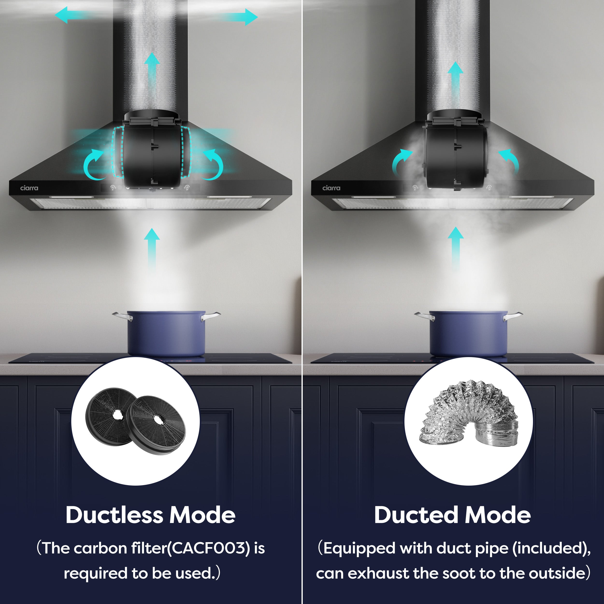 Gadgets 30 Inch Black Wall Mount Range Hood, 650 CFM, Quiet Ventilation with Wave Gesture & Touch Control, LED Lighting, Ducted/Ductless, Energy Efficient