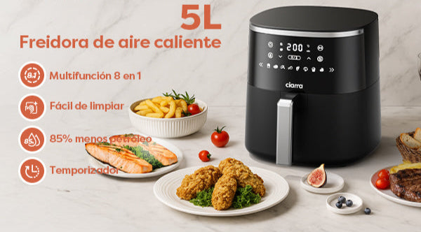 Gadgets Friteuse à air 8 en 1 non toxique, friteuse à air de 5,3 Qt avec panier antiadhésif et compatible lave-vaisselle, cuisson faible en gras, pour des aliments frits sains et croustillants