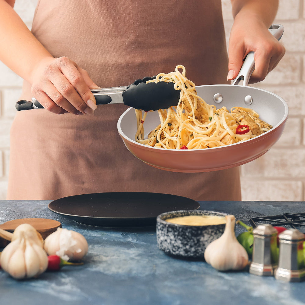Gadgets Ceramic Nonstick Non-Toxic Mini Duo Cookware Set, Pans Set with Frying Pan and Sauce Pan for Healthy Cooking - Orangina