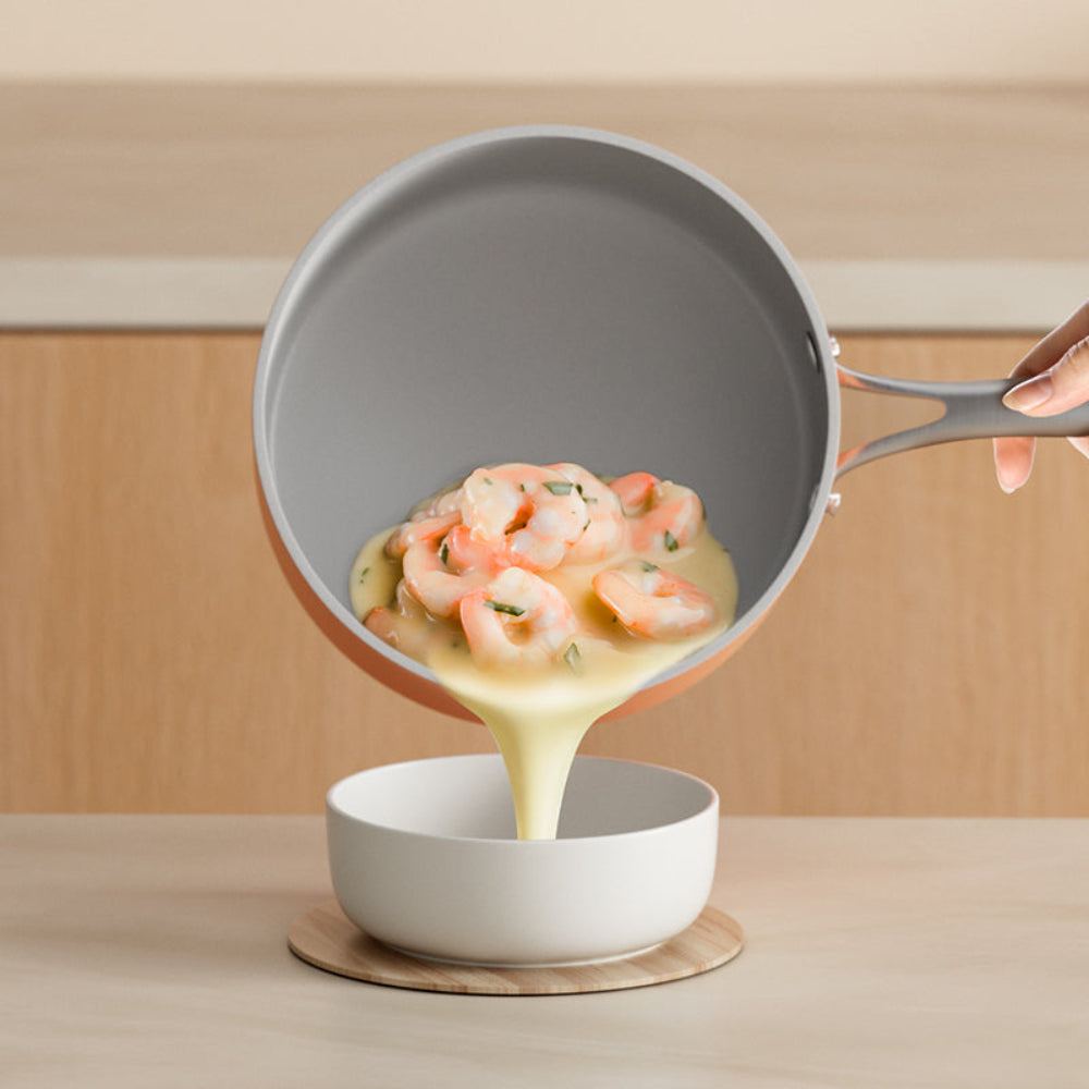 Gadgets Ceramic Nonstick Non-Toxic Mini Duo Cookware Set, Pans Set with Frying Pan and Sauce Pan for Healthy Cooking - Orangina