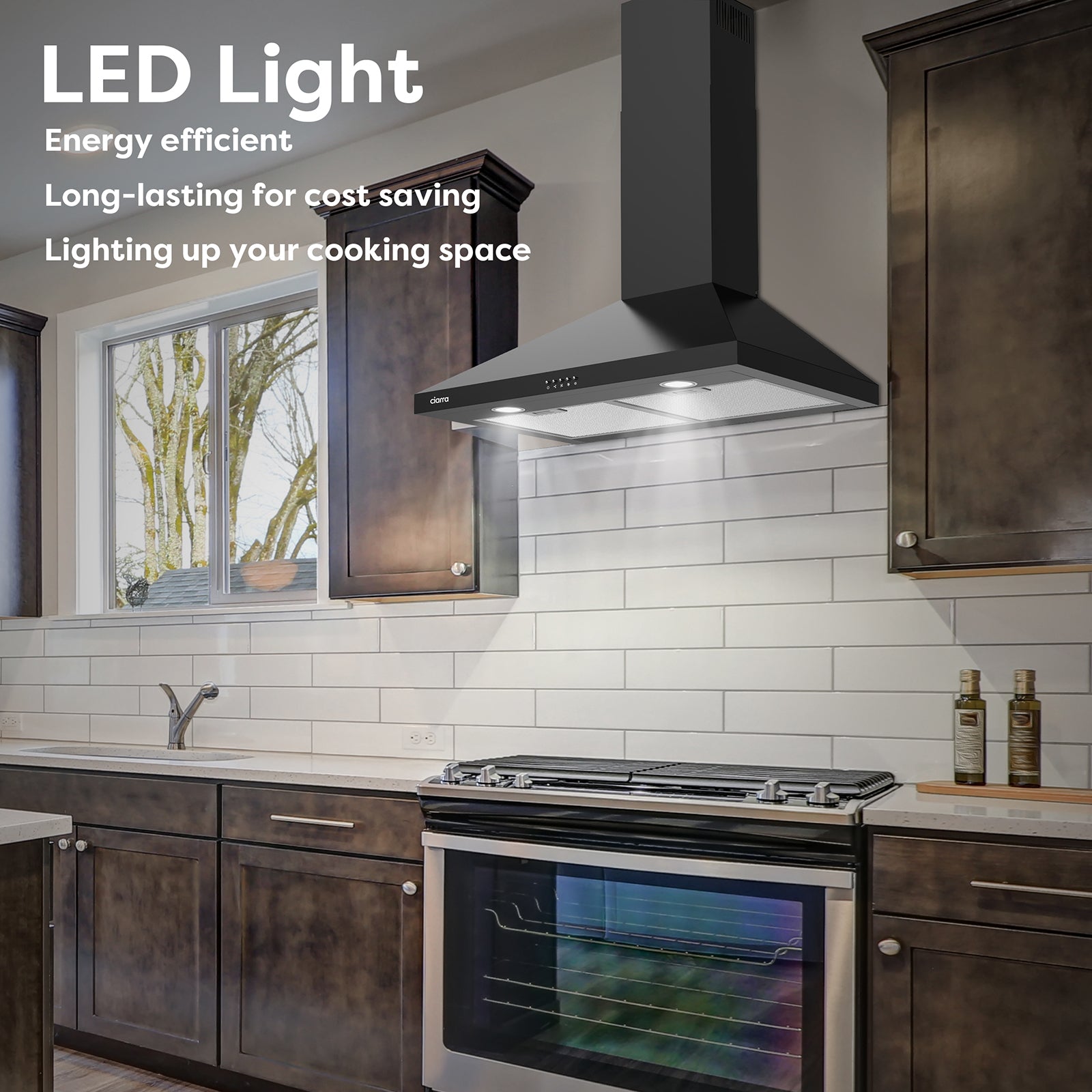 Gadgets 30 Inch Wall Mount Range Hood, 450 CFM Powerful & Quiet Ventilation, Convertible Ducted/Ductless, Push Button Control, Stainless Steel Kitchen Hood - Black