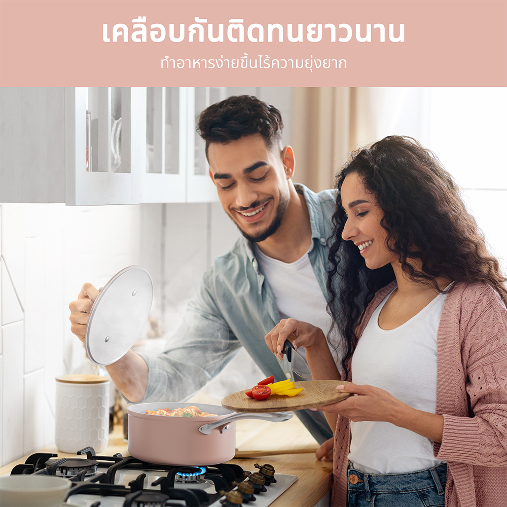 Gadgets ชุดเครื่องครัวขนาดเล็กเคลือบเซรามิก ไม่ติดกระทะ ปลอดสารพิษ ประกอบด้วยกระทะทอดและหม้อซอส เพื่อการทำอาหารที่ดีต่อสุขภาพ