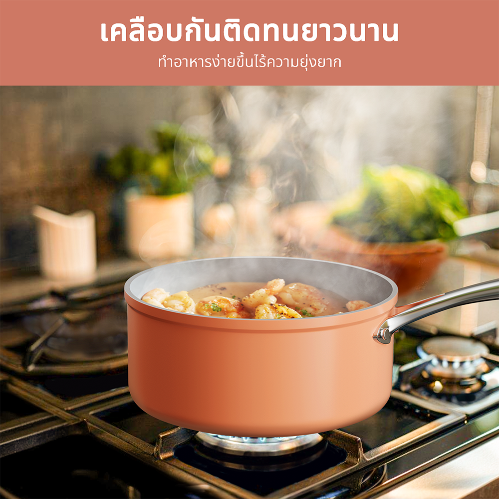 Gadgets ชุดเครื่องครัวขนาดเล็กเคลือบเซรามิก ไม่ติดกระทะ ปลอดสารพิษ ประกอบด้วยกระทะทอดและหม้อซอส เพื่อการทำอาหารที่ดีต่อสุขภาพ