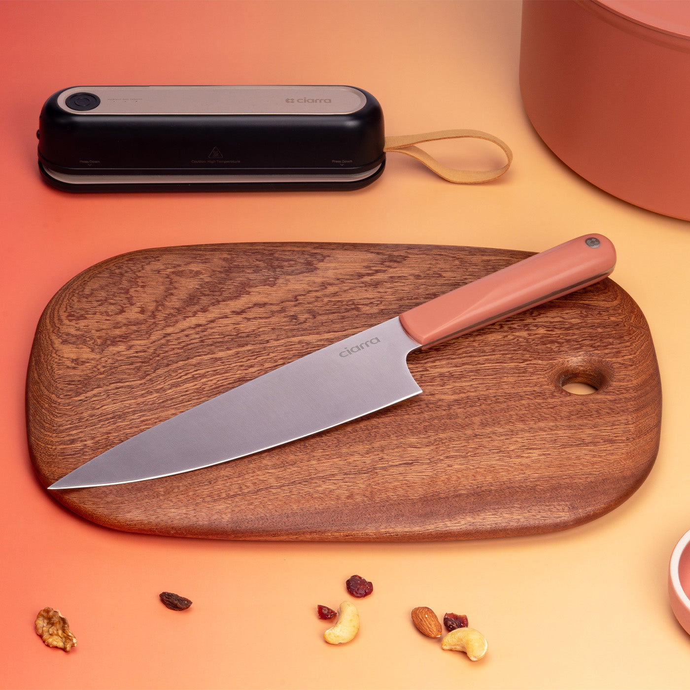 Gadgets Premium 3-Piece Beyond Trio Knife Set with Bread Knife, Chef Knife, Paring Knife, Stainless Steel Blade for Precise Cutting, Ergonomic Handles, Essential Kitchen Knife Set - Orangina