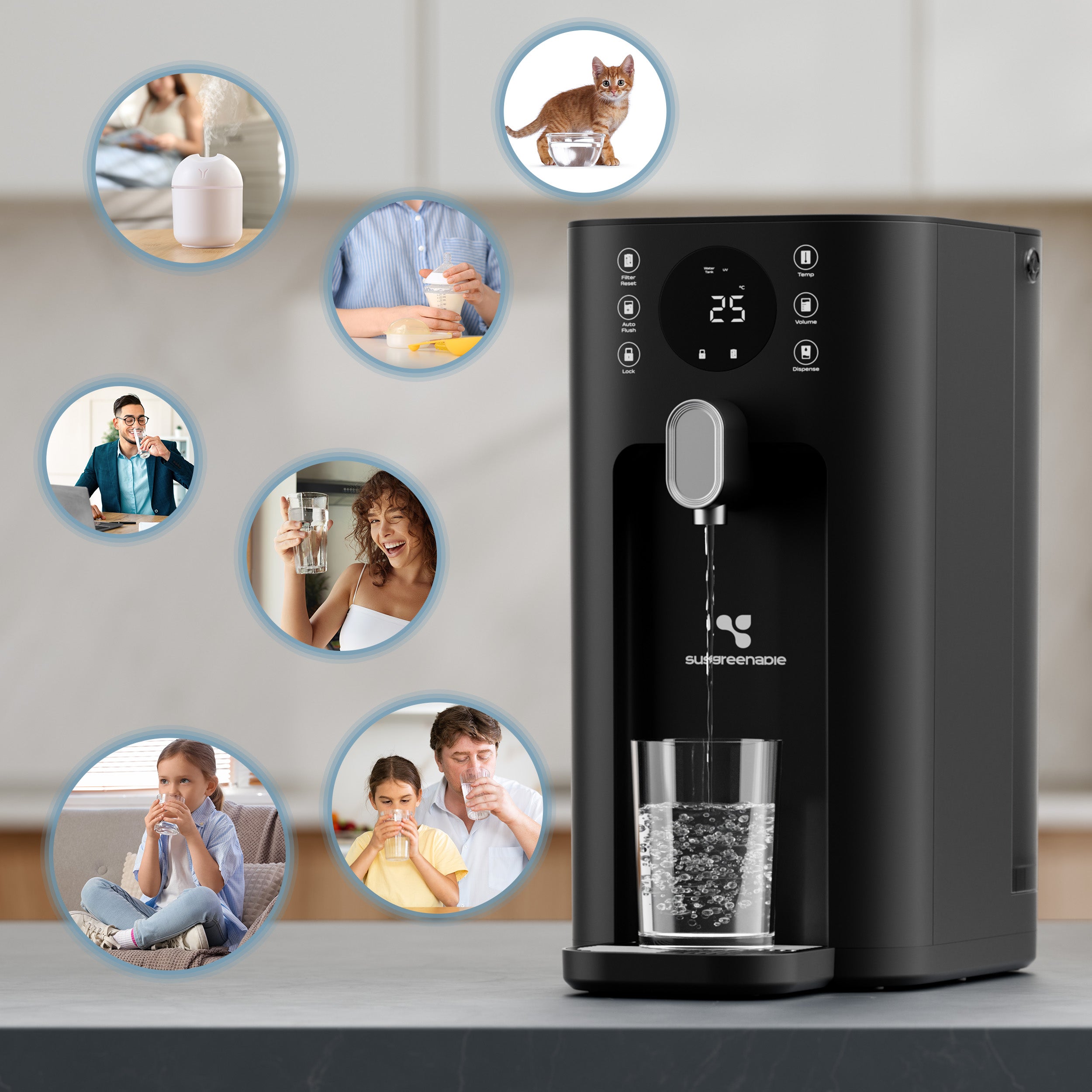 Ciarra x Susgreenable 5-in-1 RO Hot Water Dispenser with Smart LCD Display – Countertop Osmosis System, 3s Instant Heating, 4 Temperature Settings, 4.2L Tank & Eco-Friendly 2:1 Pure-to-Drain Efficiency