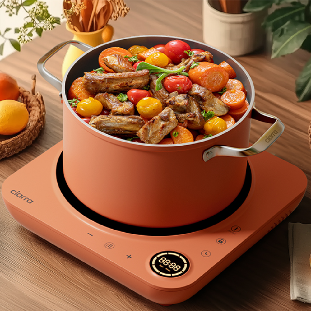 Gadgets Donut Portable Induction Cooktop, Single Electric Induction Burner with 4-Hour Timer - Orangina