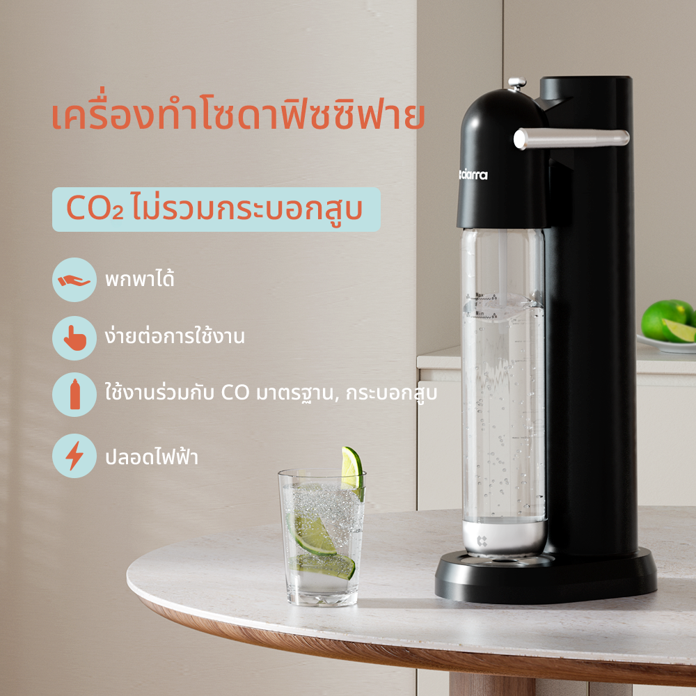 Gadgets เครื่องทำโซดา แบบพกพา เครื่องทำน้ำแร่และน้ำอัดลม มาพร้อมขวด PET ขนาด 1 ลิตร ปลอดสาร BPA แบบใช้ซ้ำได้ 2 ขวด