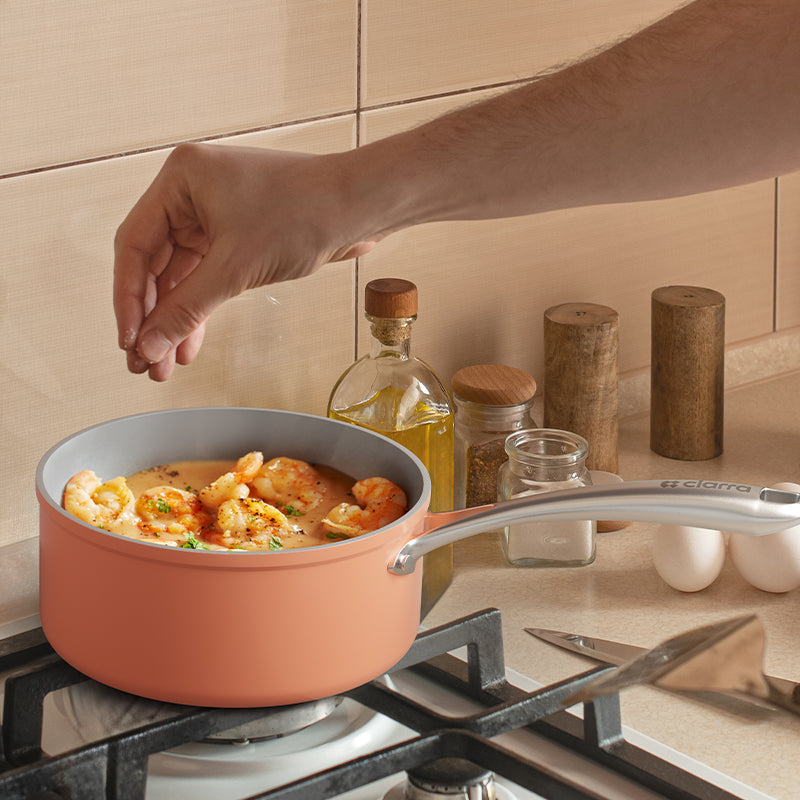 Gadgets Ceramic Nonstick Non-Toxic Mini Duo Cookware Set, Pans Set with Frying Pan and Sauce Pan for Healthy Cooking - Orangina