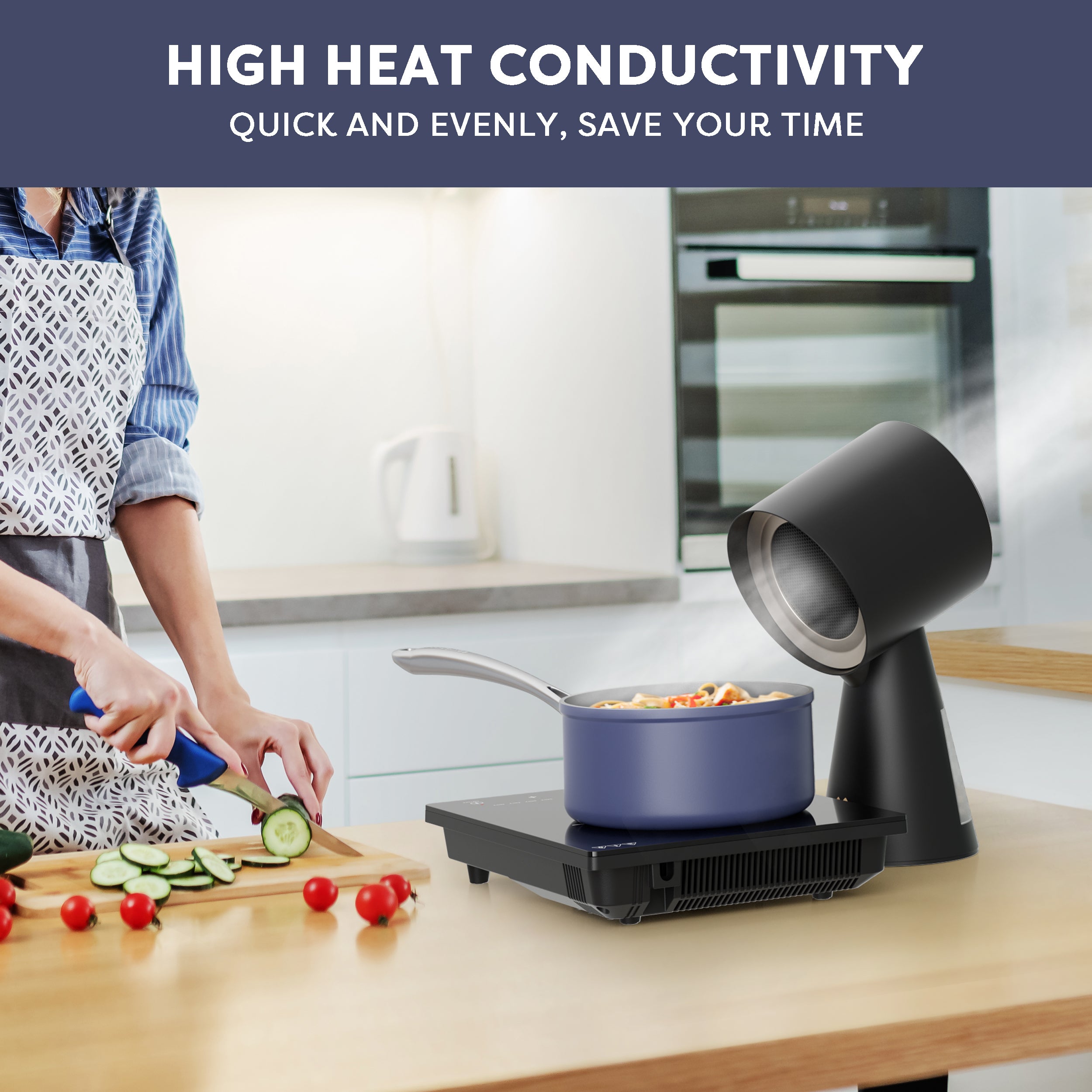 Gadgets ComfortCook Kit: 30cm 2-Zone Electric Ceramic Hob & Frying Pan / Cookware Duo, 3000W Electric Countertop Burner, 9 Power Levels, Nonstick Non-Toxic Cookware, Safe & Easy to Clean