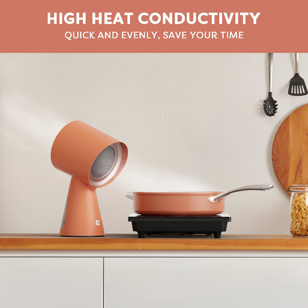 Ensemble de batterie de cuisine en céramique antiadhésive non toxique Gadgets, ensemble de poêles durables avec poêle à frire et poêle à sauter pour une cuisine saine - Orangina