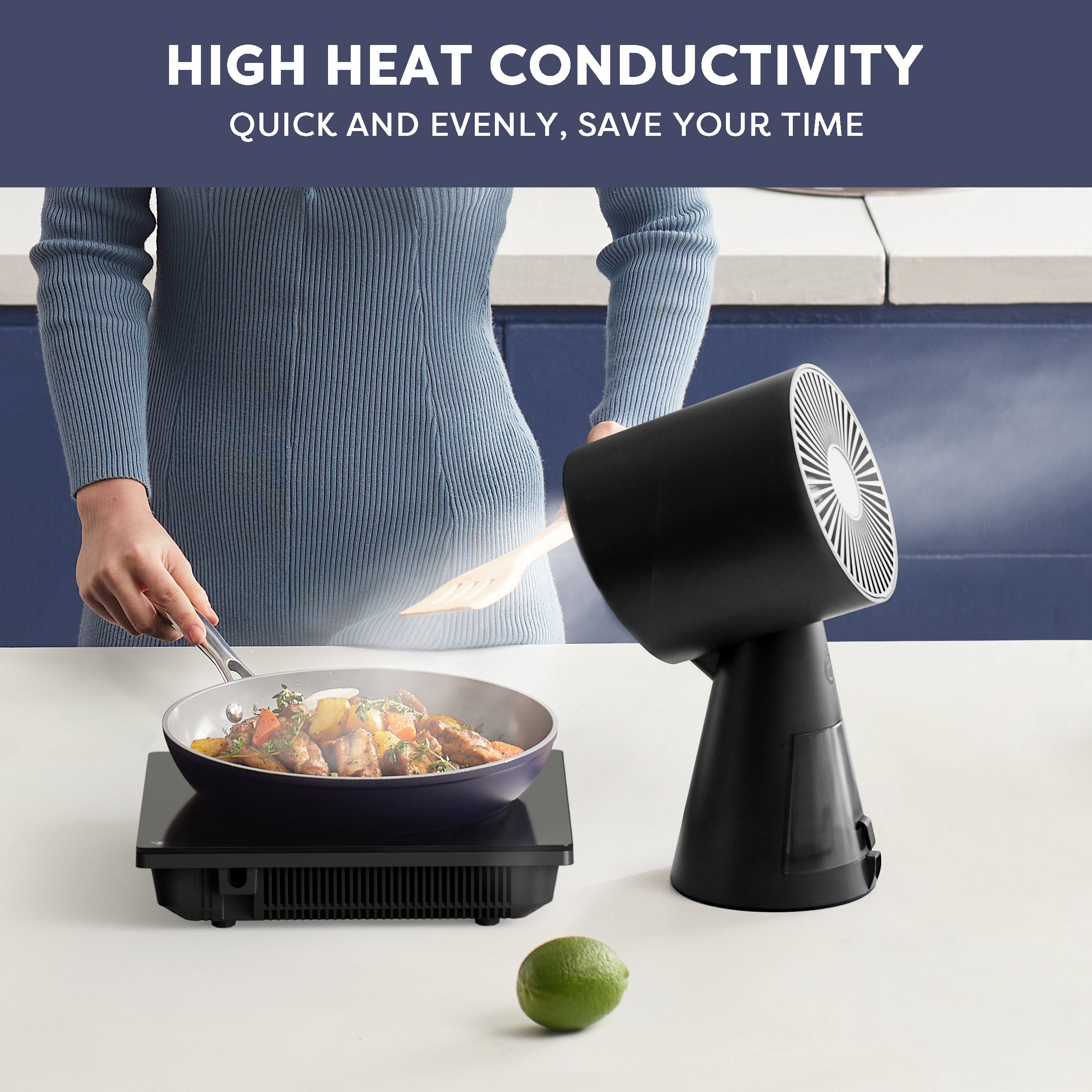 Gadgets ComfortCook Kit: 30cm 2-Zone Electric Ceramic Hob & Frying Pan / Cookware Duo, 3000W Electric Countertop Burner, 9 Power Levels, Nonstick Non-Toxic Cookware, Safe & Easy to Clean