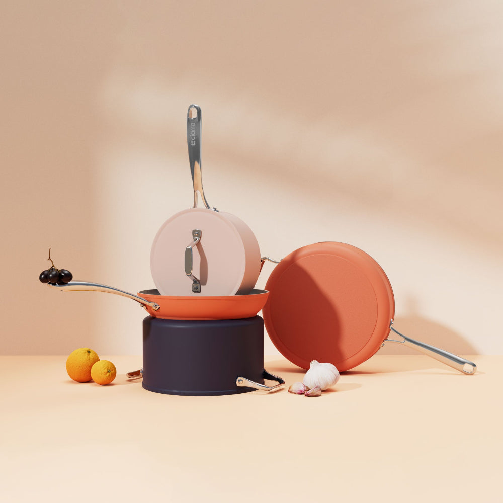Gadgets Ceramic Nonstick Non-Toxic Mini Duo Cookware Set, Pans Set with Frying Pan and Sauce Pan for Healthy Cooking - Orangina