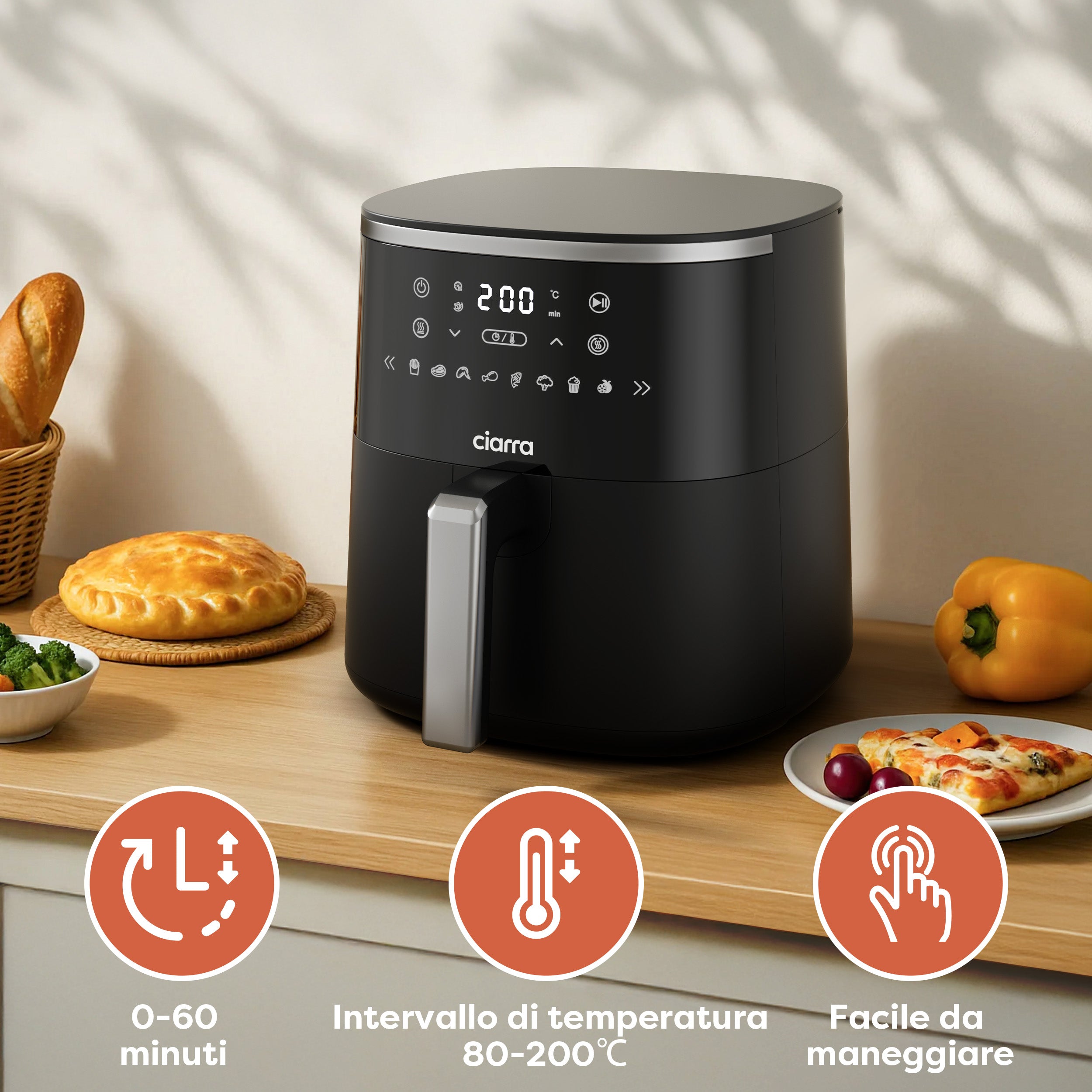 Gadgets 8-in-1 Friggitrice ad aria non tossica, friggitrice ad aria da 5,3 Qt con cestello antiaderente e lavabile in lavastoviglie, cottura a basso contenuto di grassi, per cibi fritti sani e croccanti