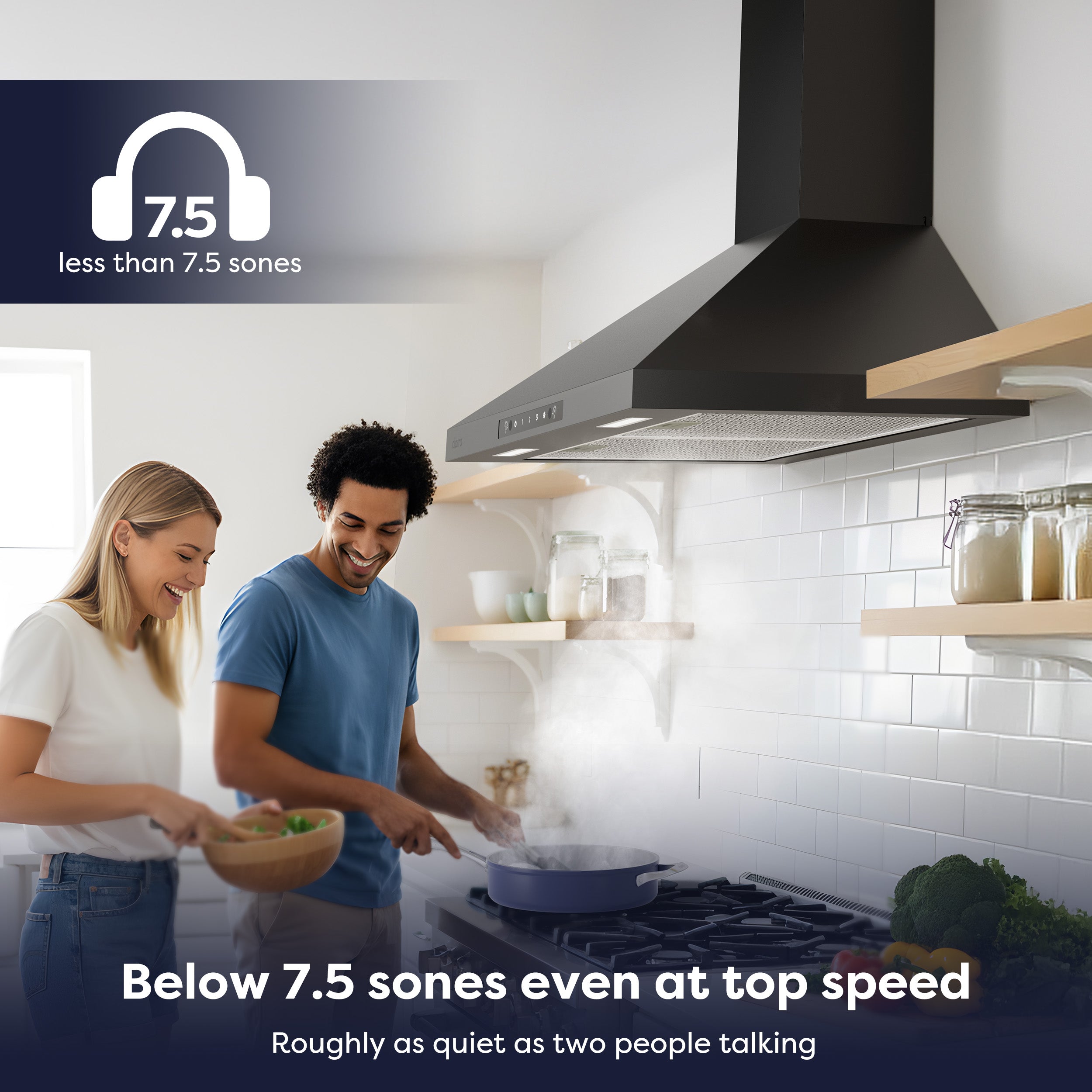 Gadgets 30 Inch Black Wall Mount Range Hood, 650 CFM, Quiet Ventilation with Wave Gesture & Touch Control, LED Lighting, Ducted/Ductless, Energy Efficient