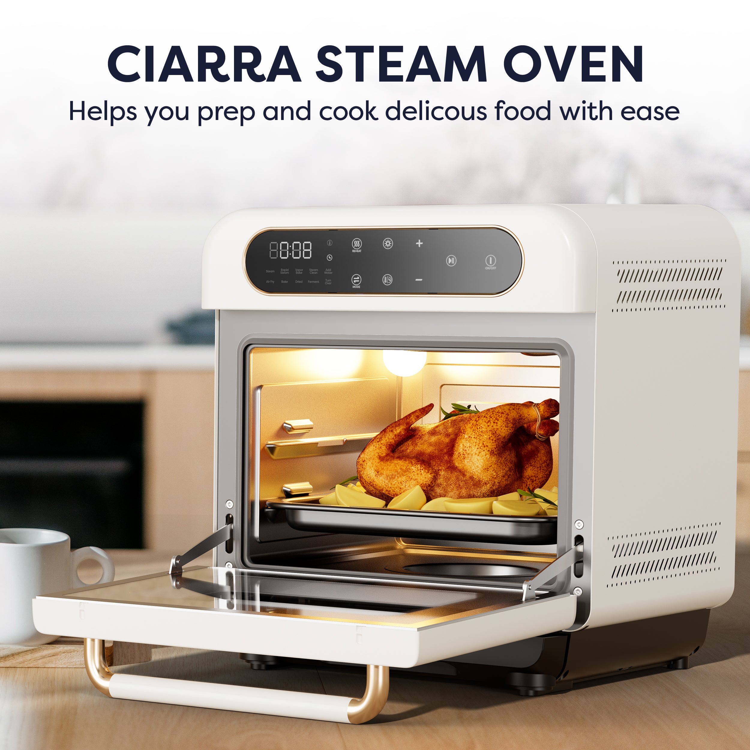 Gadgets Multifunctional Steam Air Fryer 1100W Countertop Oven, 8-In-1 Steam Oven - Ivory Mist
