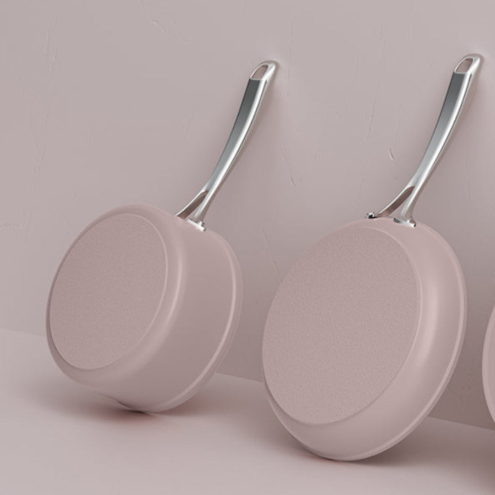 Gadgets Ceramic Nonstick Non-Toxic Mini Duo Cookware Set, Pans Set with Frying Pan and Sauce Pan for Healthy Cooking - Sakura Candy