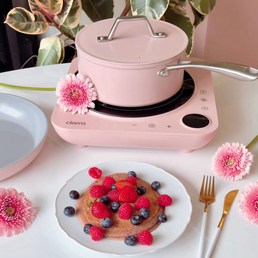Gadgets Ceramic Nonstick Non-Toxic Mini Duo Cookware Set, Pans Set with Frying Pan and Sauce Pan for Healthy Cooking - Sakura Candy