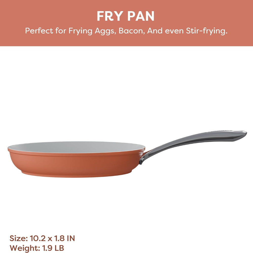 Gadgets Ceramic Nonstick Non-Toxic Mini Duo Cookware Set, Pans Set with Frying Pan and Sauce Pan for Healthy Cooking - Orangina