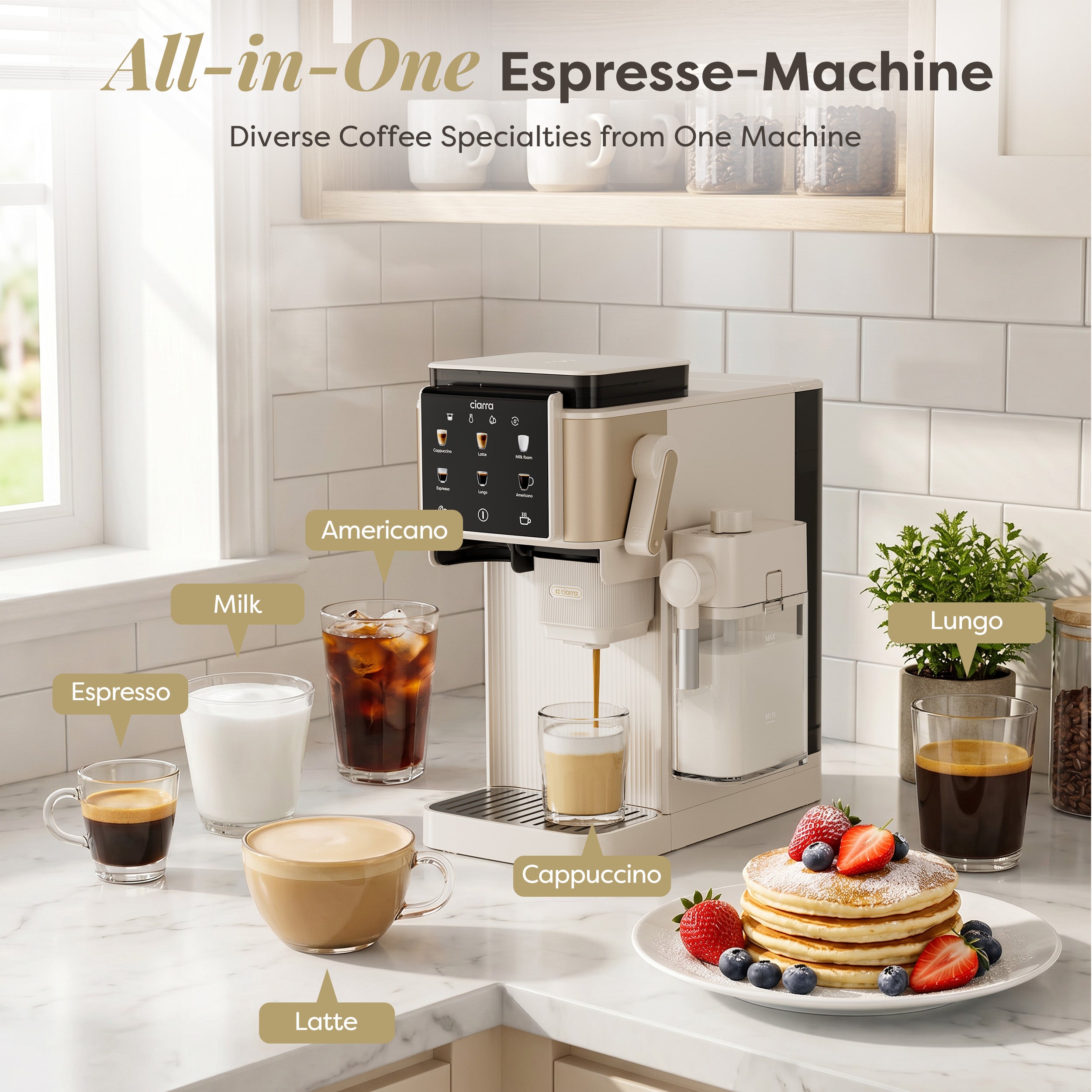 Gadgets Compact Semi Automatic Espresso Machine with Grinder & Auto Milk Frother for Small Kitchens