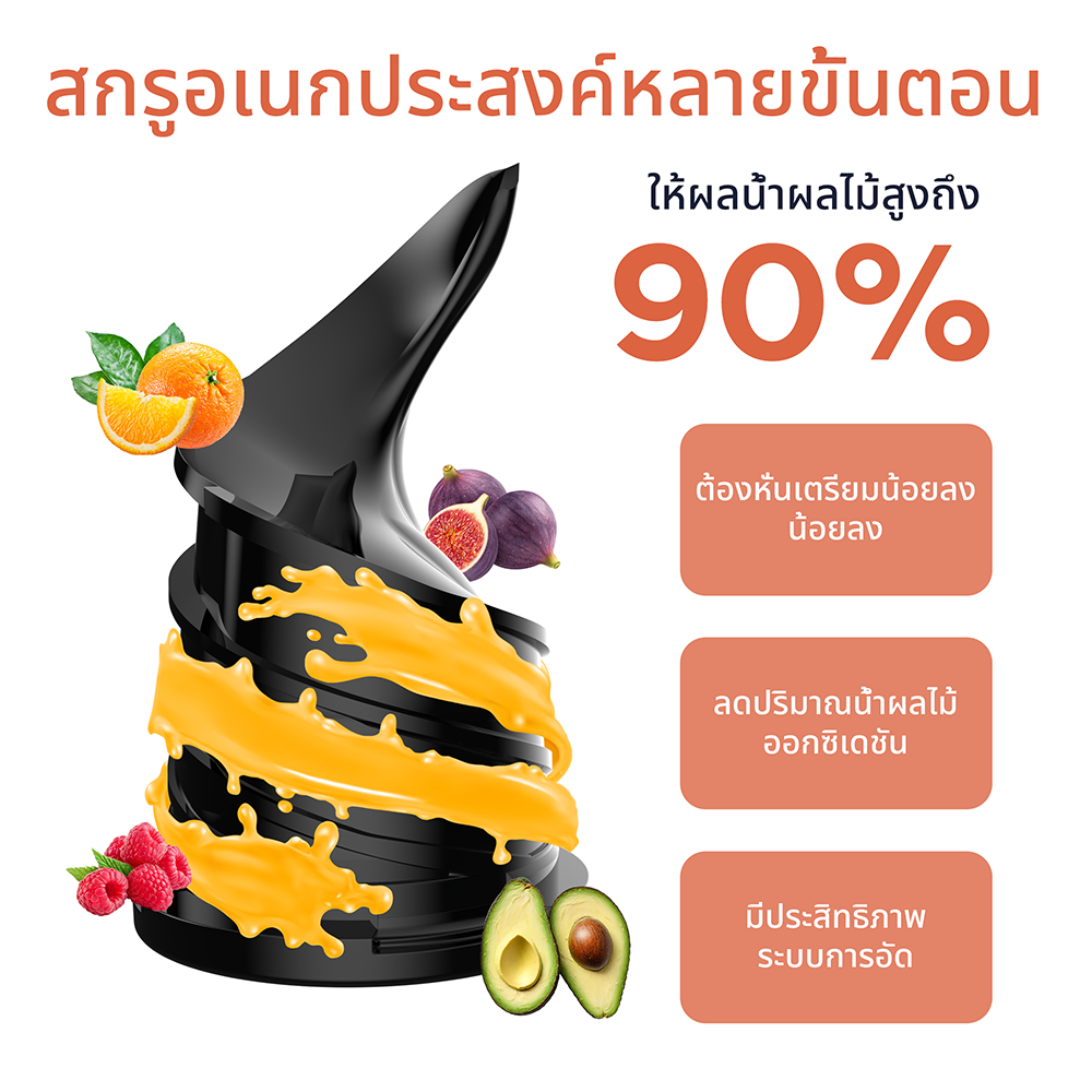 Gadgets เครื่องสกัดน้ำผลไม้แบบสโลว์จูซ 200 วัตต์ ให้ปริมาณน้ำสูง พร้อมช่องใส่ผลไม้ขนาดใหญ่ 4.3 นิ้ว สำหรับผลไม้และผักทั้งชิ้น