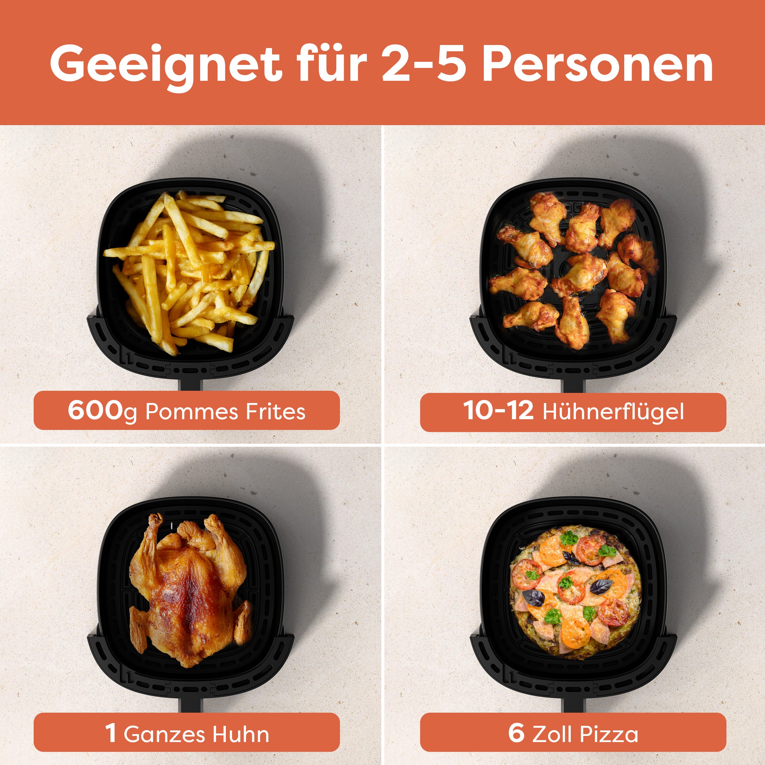 Gadgets Friteuse à air chaud 8-en-1 5,3 Qt avec panier antiadhésif et compatible lave-vaisselle – Cuisson faible en gras pour des plats sains et croustillants