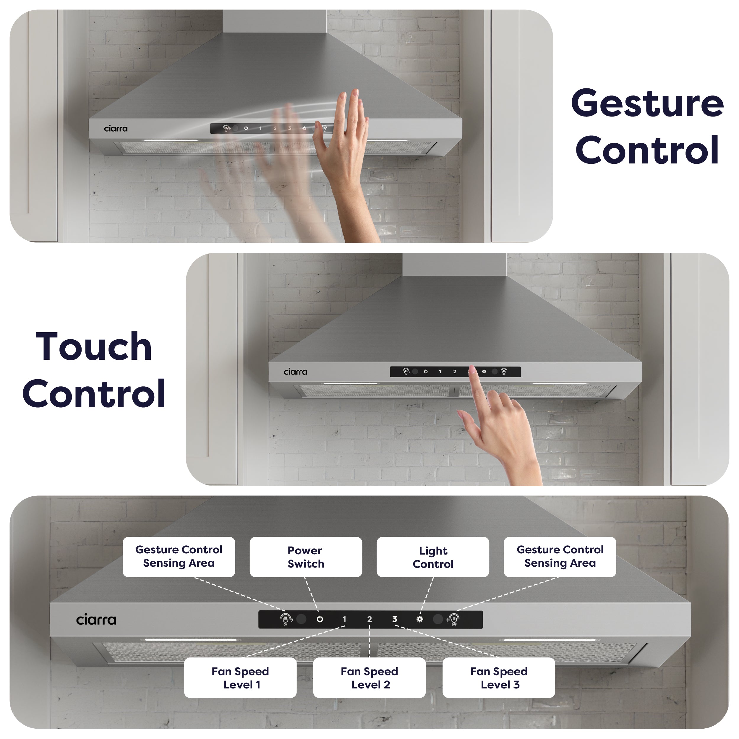 Gadgets 30 Inch Stainless Steel Range Hood, 650 CFM, Quiet Ventilation with Wave Gesture & Touch Control, LED Lighting, Ducted/Ductless, Energy Efficient