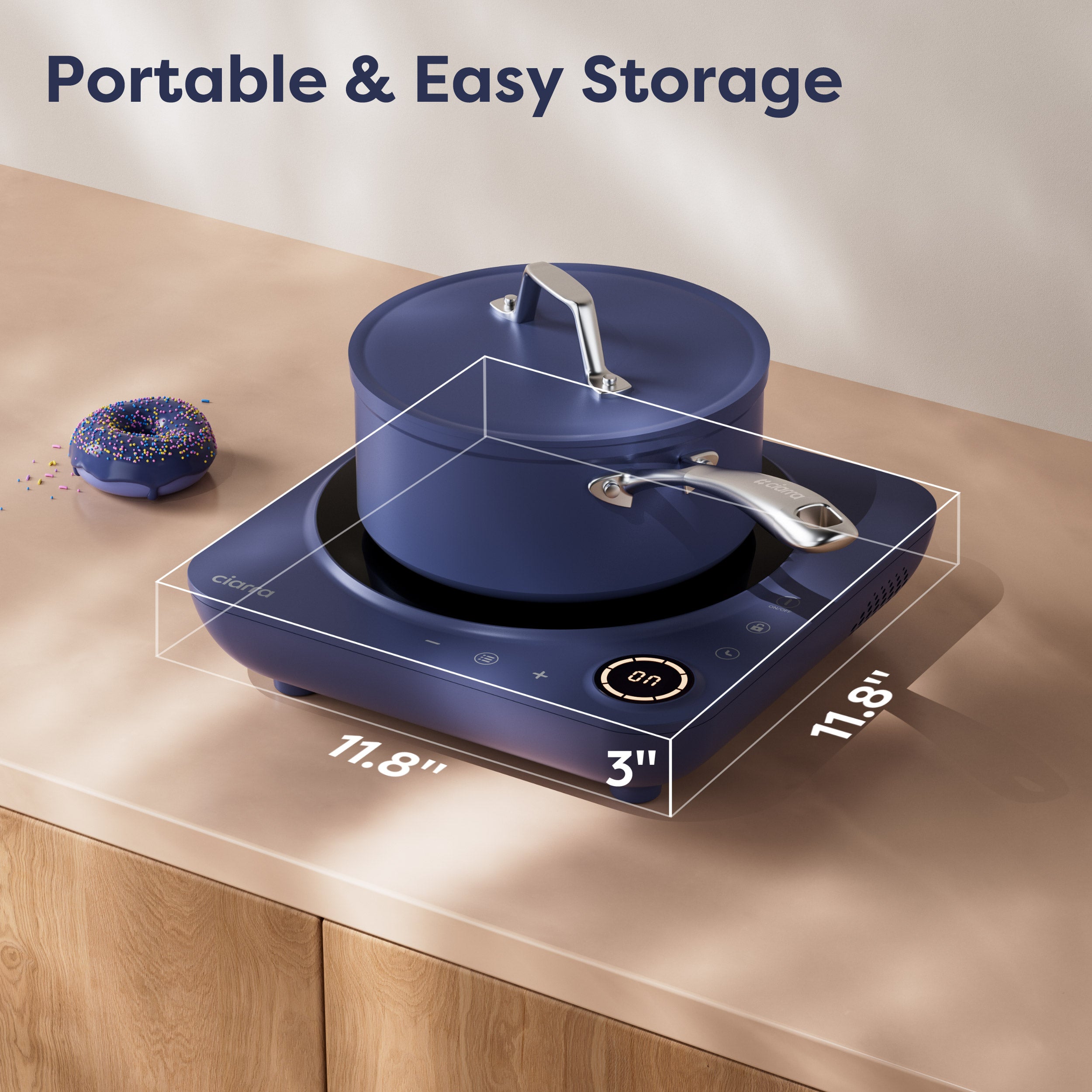 Gadgets Donut Portable Induction Cooktop, Single Electric Induction Burner with 4-Hour Timer - Midnight Dream