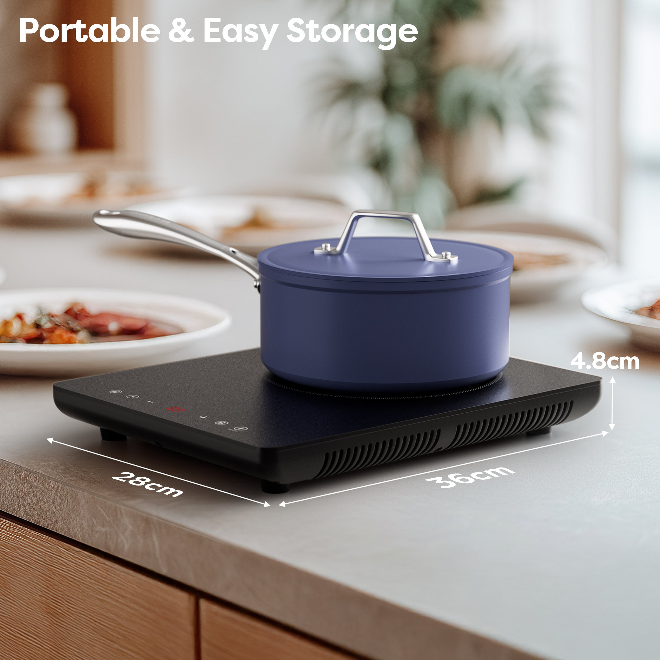 CDV 2000W Compact Portable Induction Hob with Boost Function, Single Plate Induction Cooker, 9 Power Levels, Timer