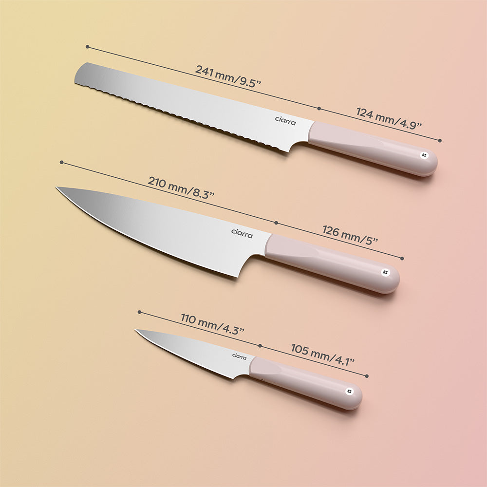 Gadgets Premium 3-Piece Beyond Trio Knife Set with Bread Knife, Chef Knife, Paring Knife, Stainless Steel Blade for Precise Cutting, Ergonomic Handles, Essential Kitchen Knife Set - Sakura Candy