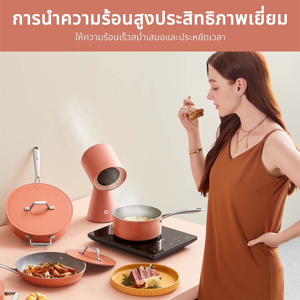 Gadgets ชุดเครื่องครัวขนาดเล็กเคลือบเซรามิก ไม่ติดกระทะ ปลอดสารพิษ ประกอบด้วยกระทะทอดและหม้อซอส เพื่อการทำอาหารที่ดีต่อสุขภาพ