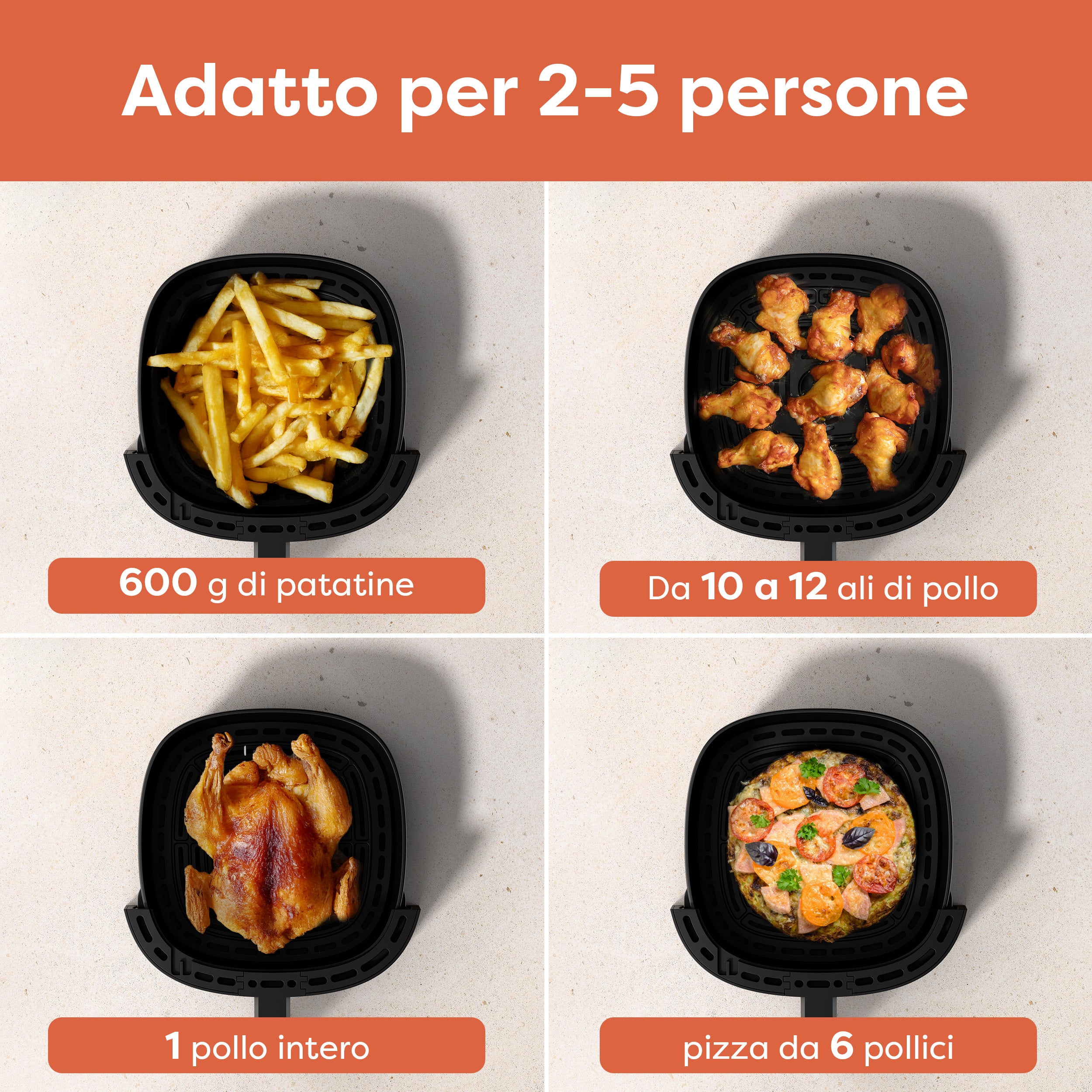 Gadgets 8-in-1 Friggitrice ad aria non tossica, friggitrice ad aria da 5,3 Qt con cestello antiaderente e lavabile in lavastoviglie, cottura a basso contenuto di grassi, per cibi fritti sani e croccanti