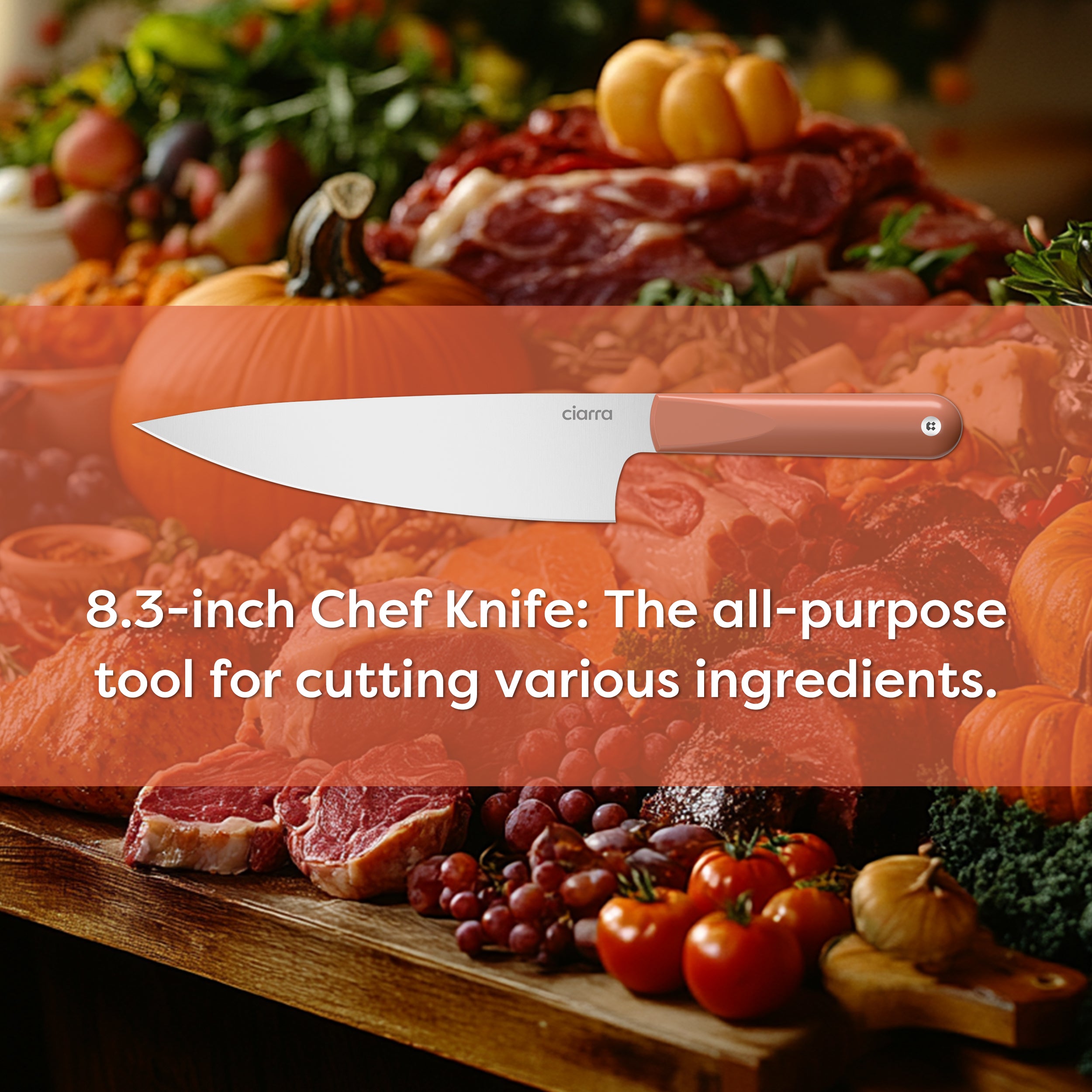 Gadgets Premium 3-Piece Beyond Trio Knife Set with Bread Knife, Chef Knife, Paring Knife, Stainless Steel Blade for Precise Cutting, Ergonomic Handles, Essential Kitchen Knife Set - Orangina