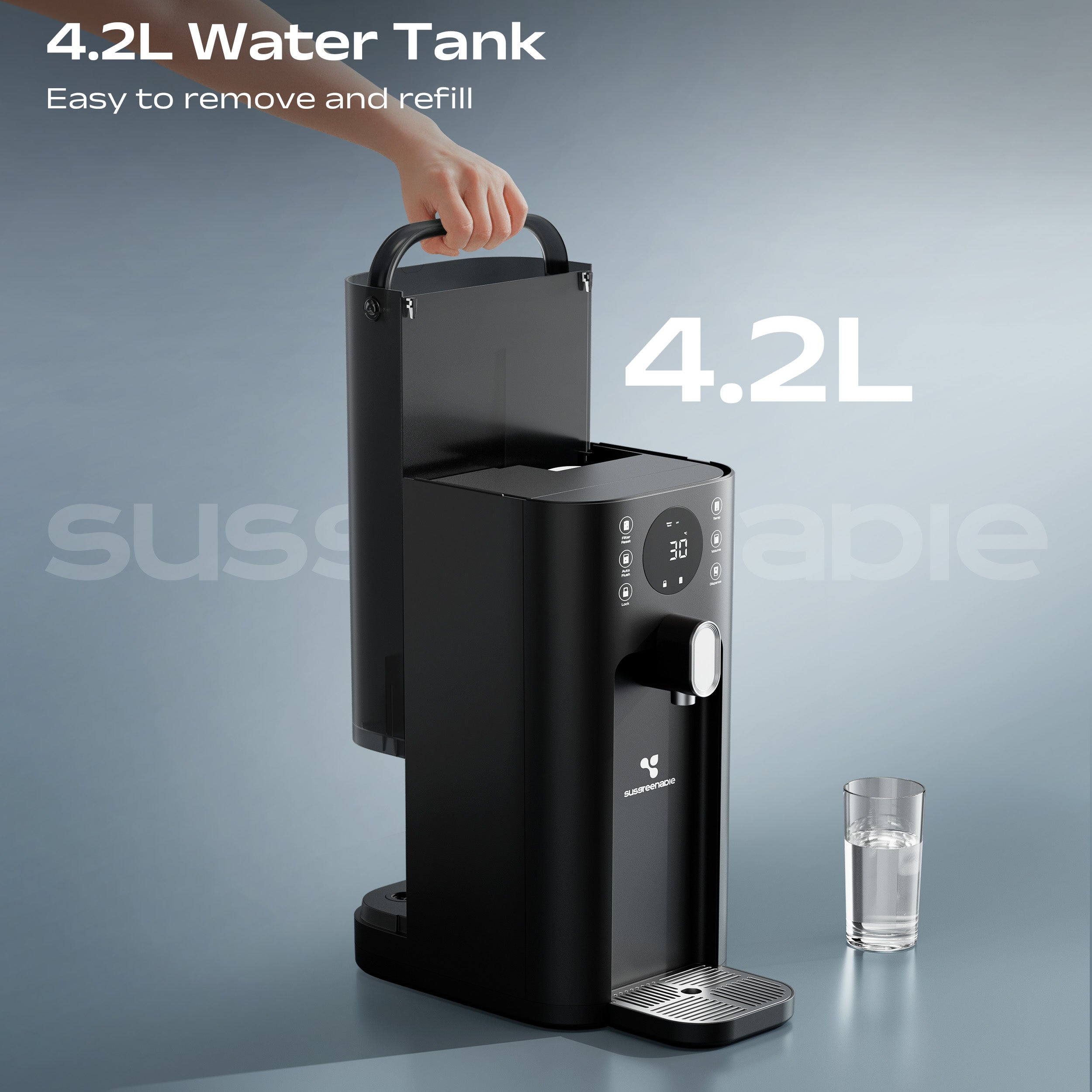 Ciarra x Susgreenable 5-in-1 RO Hot Water Dispenser with Smart LCD Display – Countertop Osmosis System, 3s Instant Heating, 4 Temperature Settings, 4.2L Tank & Eco-Friendly 2:1 Pure-to-Drain Efficiency