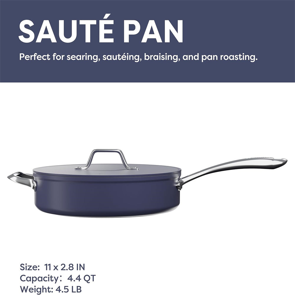 Gadgets Ceramic Nonstick Non-Toxic 4.4 QT Sauté Pan, Kitchen Cooking Pan - Midnight Dream