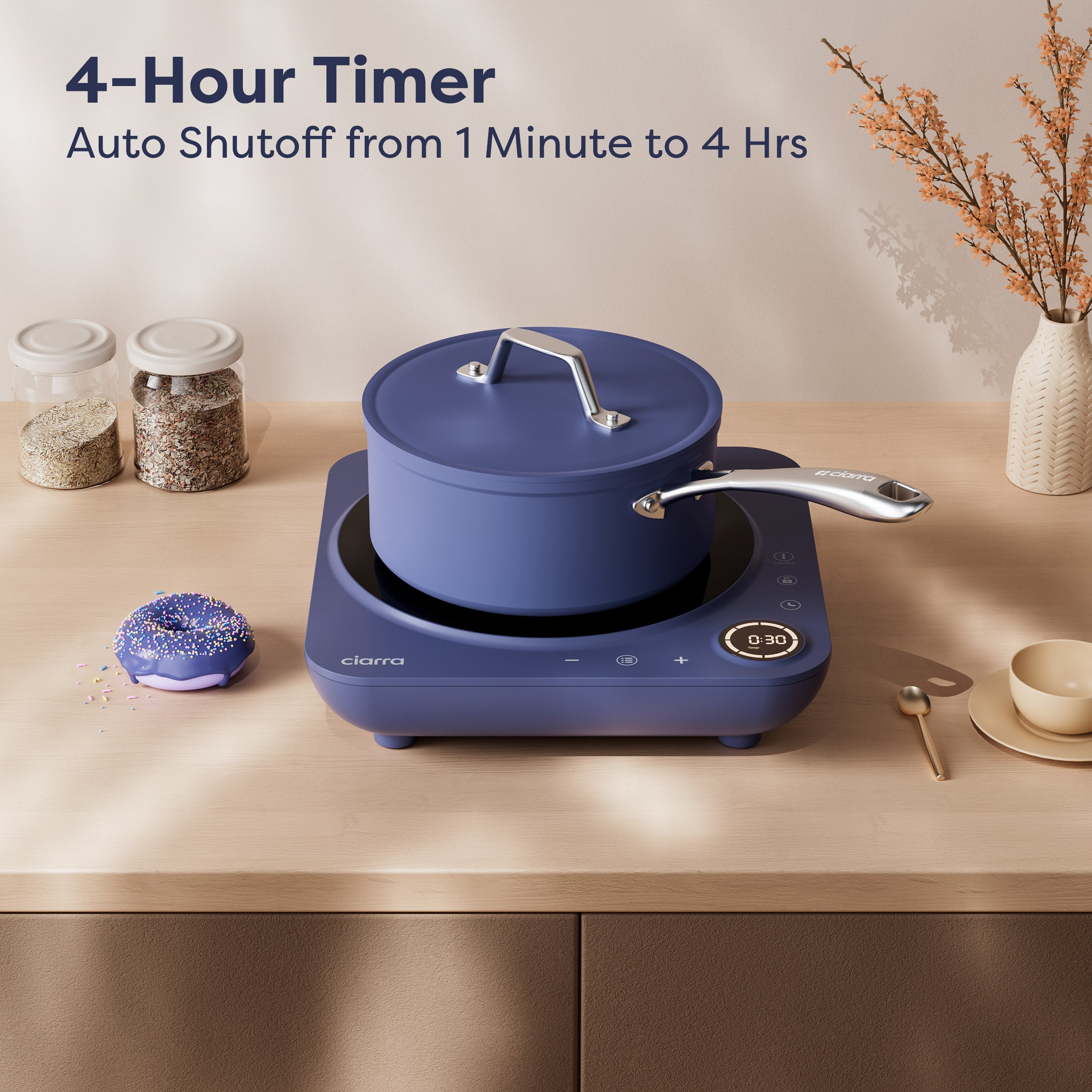 Gadgets Donut Portable Induction Cooktop, Single Electric Induction Burner with 4-Hour Timer - Midnight Dream