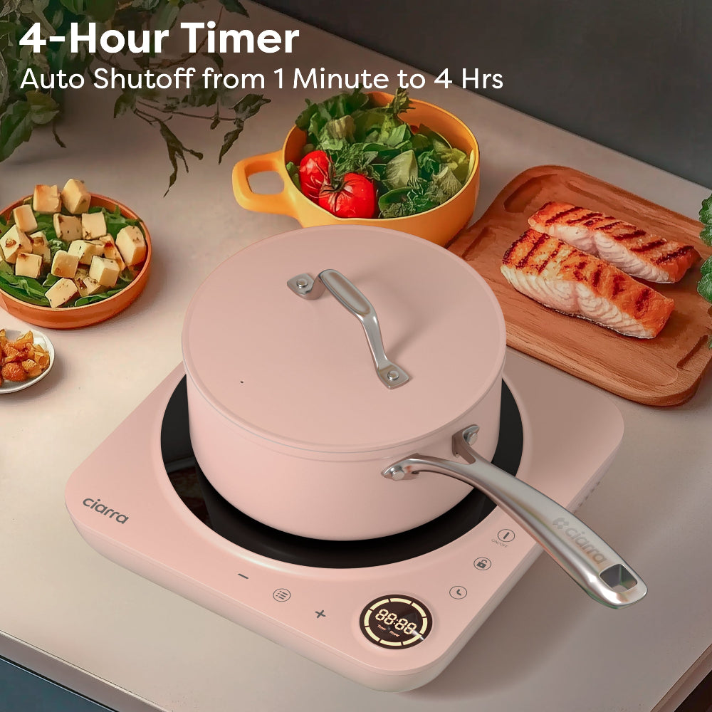 Gadgets Donut Pink Appliances Portable Induction Cooktop, Single Electric Induction Burner with 4-Hour Timer - Sakura Candy