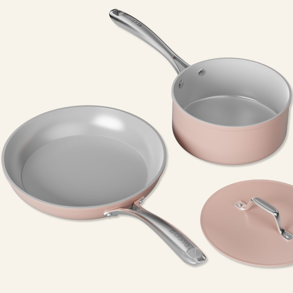 Gadgets Ceramic Nonstick Non-Toxic Mini Duo Cookware Set, Pans Set with Frying Pan and Sauce Pan for Healthy Cooking - Sakura Candy
