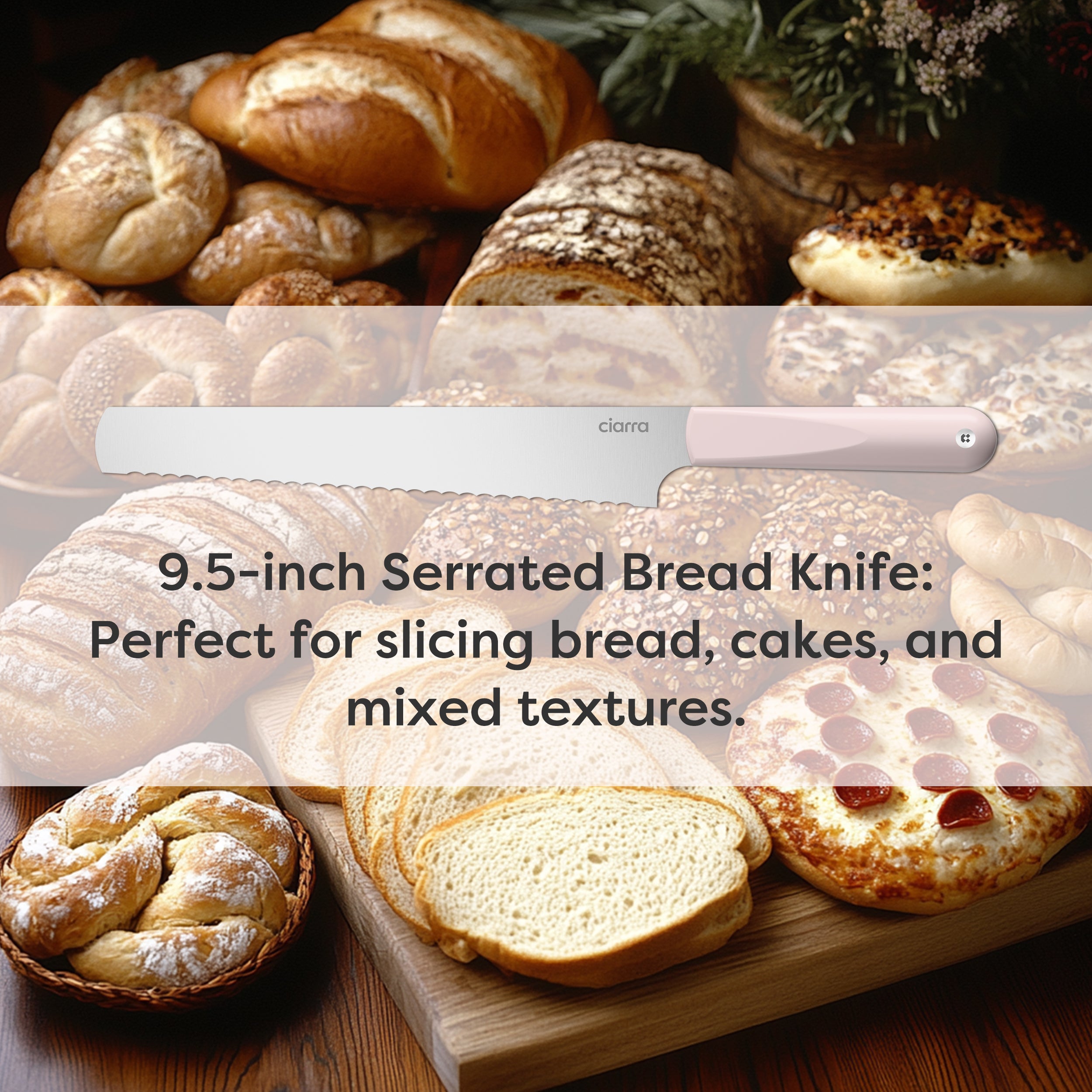 Gadgets Premium 3-Piece Beyond Trio Knife Set with Bread Knife, Chef Knife, Paring Knife, Stainless Steel Blade for Precise Cutting, Ergonomic Handles, Essential Kitchen Knife Set - Sakura Candy