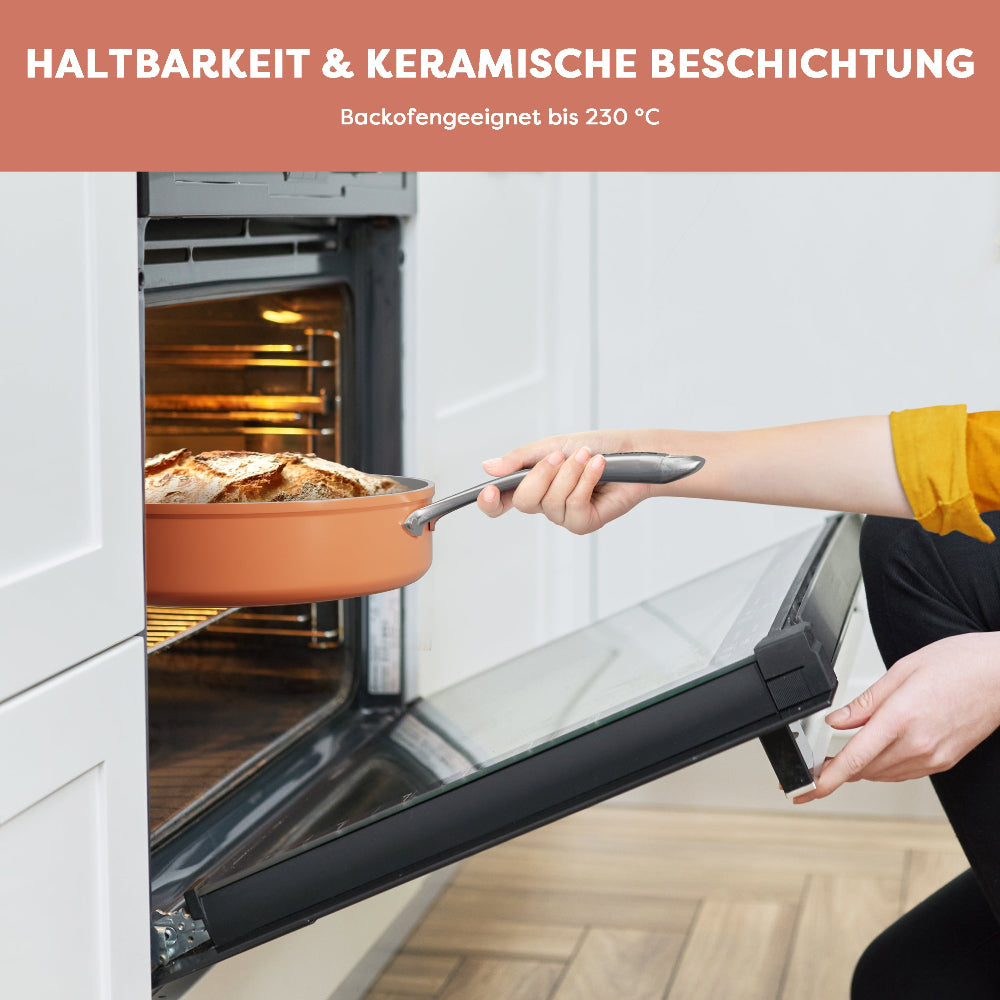 Ensemble de batterie de cuisine en céramique antiadhésive non toxique Gadgets, ensemble de poêles durables avec poêle à frire et poêle à sauter pour une cuisine saine - Orangina