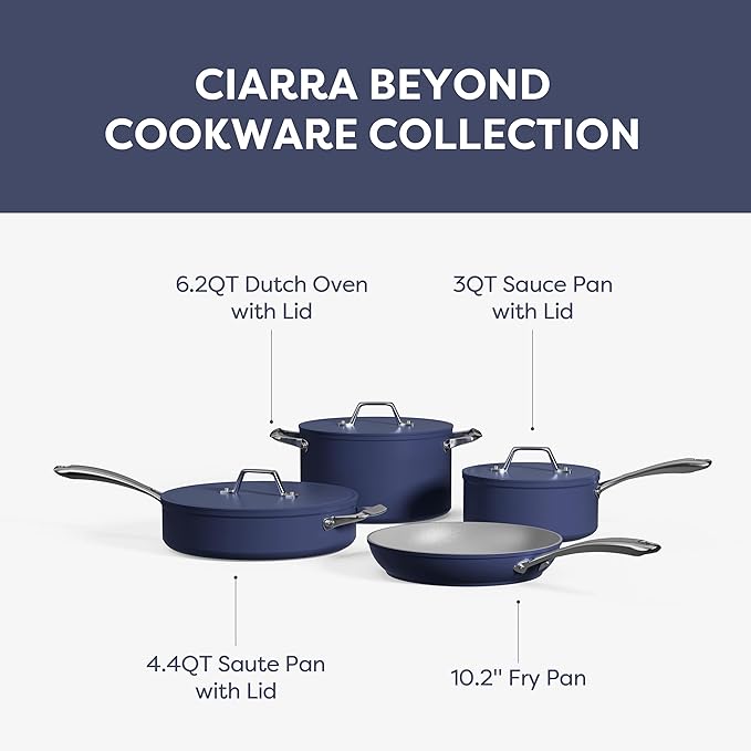 Gadgets Ceramic Nonstick Non-Toxic Induction Cookware Set (4PCS) Includes Sauce Pan, Frying Pan, Dutch Oven, and Sauté Pan - Midnight Dream