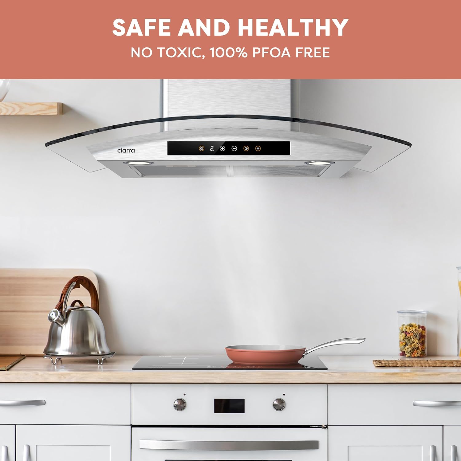 Gadgets Portable kitchen Air Cleaner, Portable Range Hood with Triple Filtration and 2-Speed Exhaust Fan - Orangina